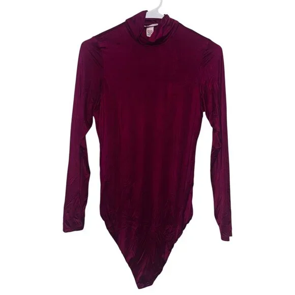 Victoria's Secret Dark Plum Satin Long Sleeve High Neck Bodysuit - Picture 2 of 6